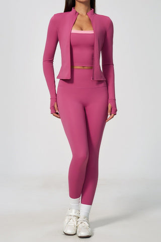 Zip-Up Active Jacket, Bandeau Top & High-Waist Leggings Set