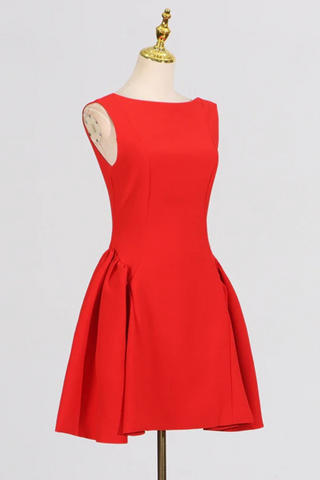 Round Neck Fit Sleeveless Flare Backless Mini Dress