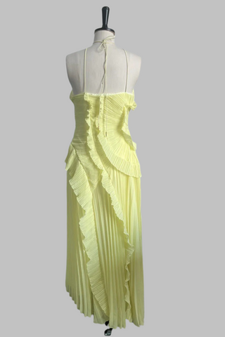 Halter Neck Pleated Ruffle Long Dress