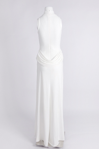 High-Neck Draped Waist with Side Slit  Long Dress