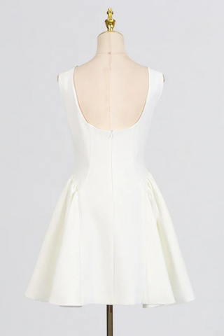 Round Neck Fit Sleeveless Flare Backless Mini Dress