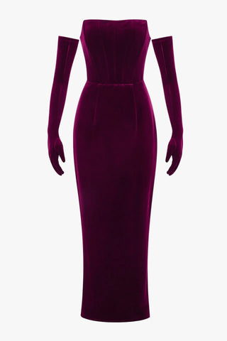 Strapless Velvet Corset long Dress & Long Gloves Set