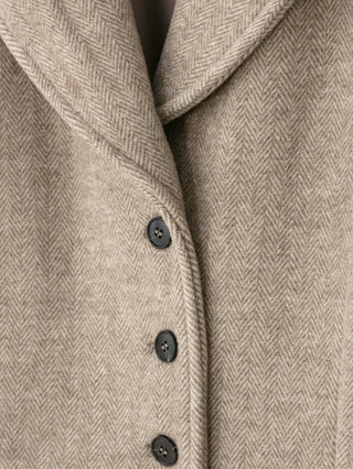 Herringbone Wool-Look Long Sleeve Peplum Jacket with Shawl Collar