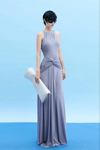 Ruched Twist Waist Sleeveless Long Dress