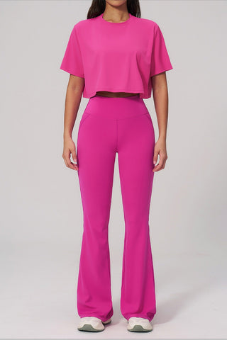 Short Sleeve Crop Top & High Waist Flared Pants Set – Snatched Fit, Made to Move