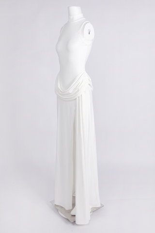 High-Neck Draped Waist with Side Slit  Long Dress