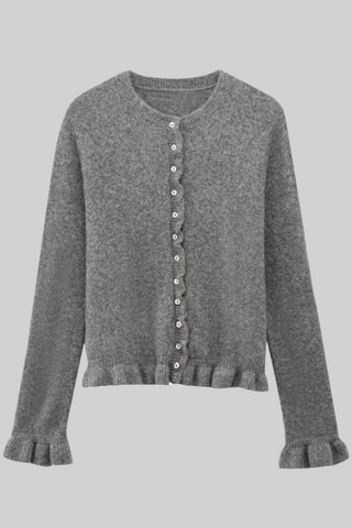 Ruffle Trim Knitted Cardigan - Button-Up, Soft & Elegant