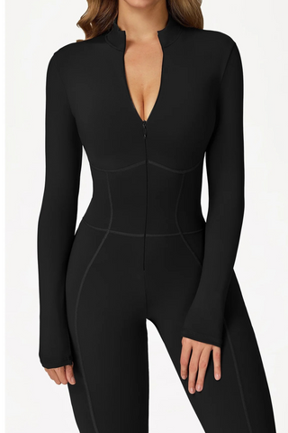 Long Sleeve Zip-Front Sport Jumpsuit – Slim Fit One-Piece Activewear