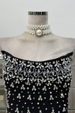 Pearl & Crystal Strapless Midi Dress