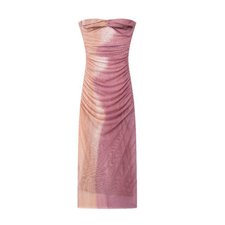 Strapless Marble Print Slim Fit Long Dress