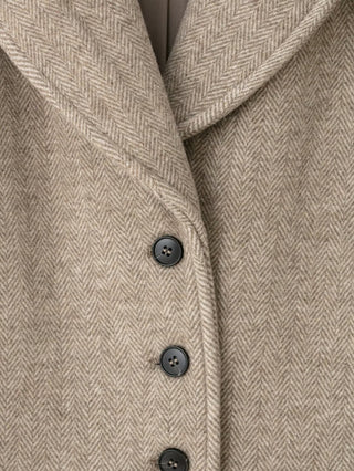 Herringbone Wool-Look Long Sleeve Peplum Jacket with Shawl Collar