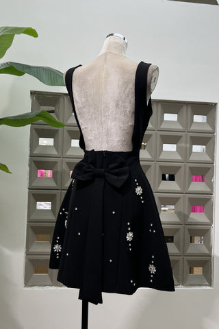 Crystal Embellished Open Back Bow Mini Dress