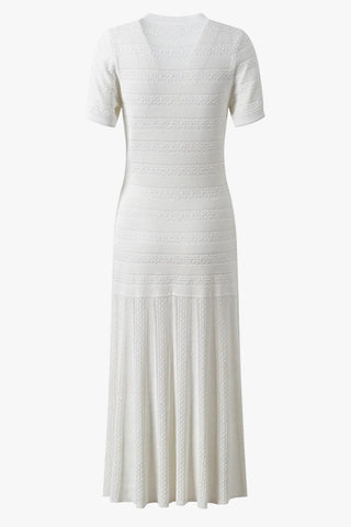 Textured Knit Button-Front Long Dress with Short Sleeves