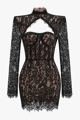 Romantic Lace Corset Cut-Out Long Sleeve Mini Dress