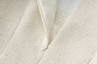 Pearl Trim Tweed Long Sleeve Square Neck Dress