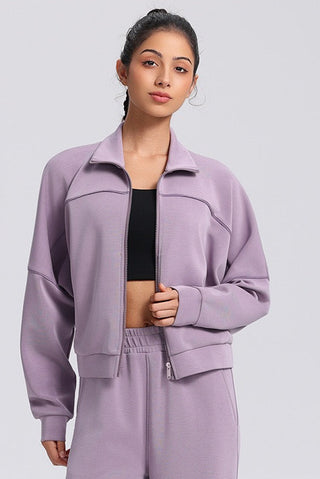 Relaxed Fit Zip-Up Jacket and Wide Leg Pants Set