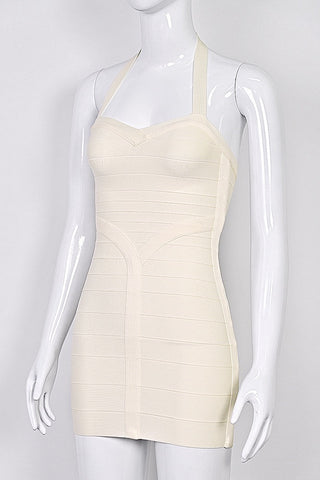 Halter Neck Bandage Mini Dress with Sweetheart Neckline and Sculpted Bodycon Fit
