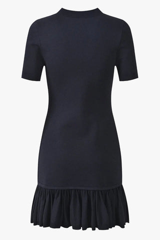 Gold Button Short Sleeve Fitted Mini Dress with Ruffle Hem