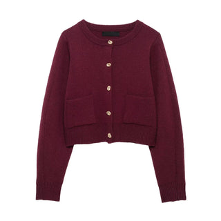 Gold Button Knit Cardigan and A-Line Mini Skirt Set