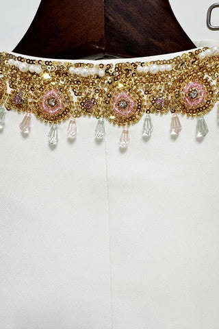 Elegant Embellished Blazer & Wide-Leg Pants Set – Tailored Formal Two-Piece Suit