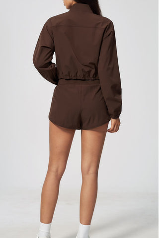 Cropped Zip-Up Jacket & High-Waisted Shorts Set