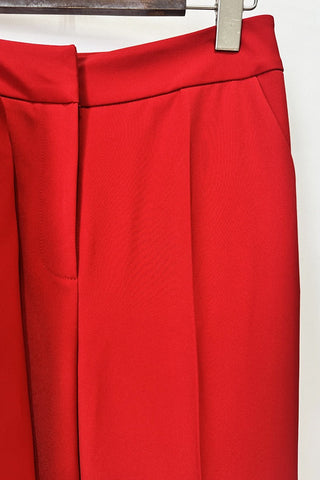 Long-Sleeve Crepe Peplum Blazer and Wide-Leg Pants Set with Beaded Brooch Detail