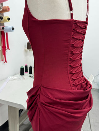 Structured Corset Back Long Dress with Draped Silhouette