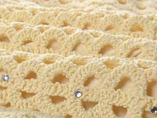 Crochet Knit Midi Dress with Crystal Embellishments & Sleeveless Square Neck Design