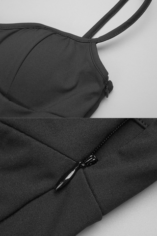 Spaghetti Strap Black & White Pleated Long Dress