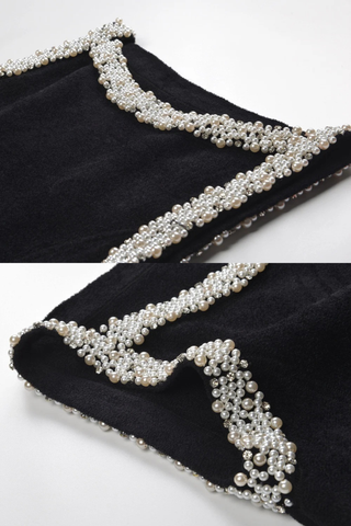 Pearl Embellished Sleeveless Knitted Mini Dress with Ruffle Hem