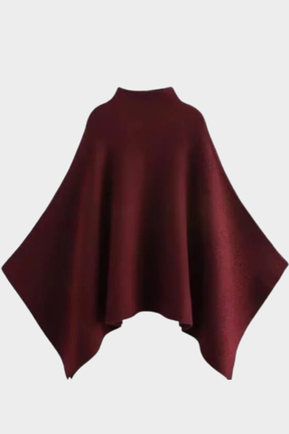 Soft Wool-Blend Poncho Cape with High Neck and Draped Hem