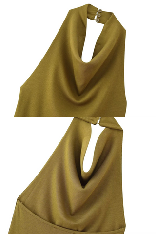 Sleeveless Halter Neck Backless Midi Dress