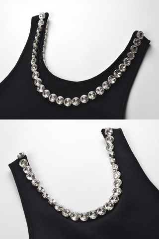Sleeveless Mini Dress with Crystal Neckline and Flared Skirt