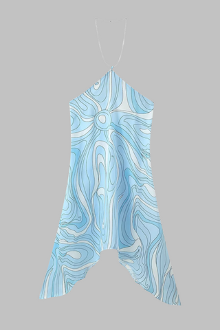 Printed Chain Halter Neck Asymmetrical Long Dress