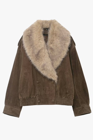 Suede Fur Collar Short Coat – Elegant Winter Outerwear
