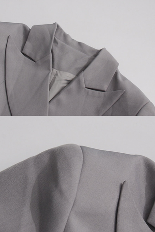 Long Sleeve Draped Pleated Blazer Dress with V-Neck Lapel