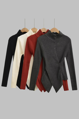 High-Neck Asymmetric Ribbed Top