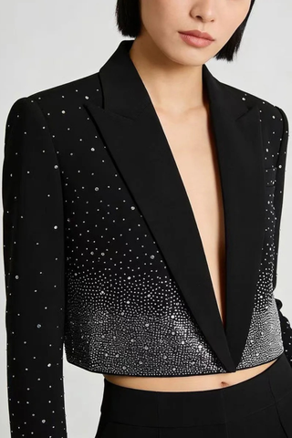 Rhinestone Cropped Blazer – Long Sleeve Tailored Fit
