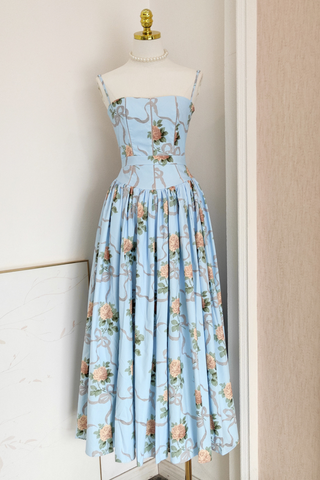 Vintage Garden Inspired Floral Corset Maxi Dress