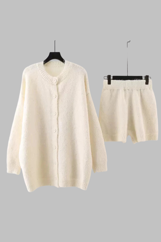 Wool Knit Lounge Set with Sequin Shine – Cardigan and Shorts