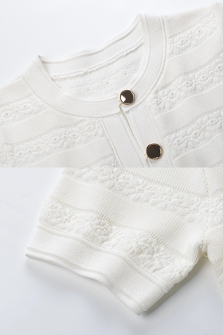 Textured Knit Button-Front Long Dress with Short Sleeves