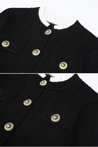 Long Sleeve Ribbed Knit Button-Down Midi Dress with Belt and Contrast Cuffs