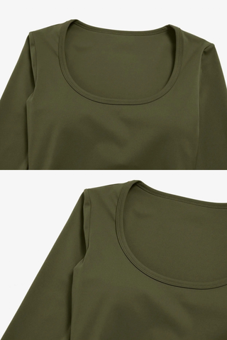 Scoop Neck Long Sleeve Top & Foldover Wide-Leg Pants Set