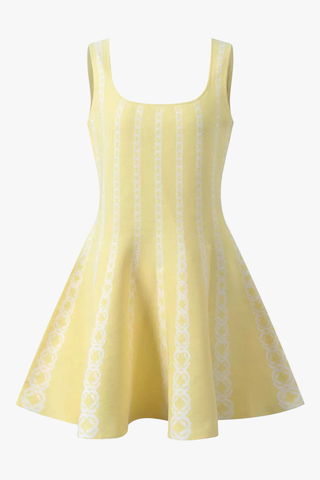 Elegant Short Sleeve Cropped Cardigan & Sleeveless Square Neck Knit Fit & Flare Mini Dress Set
