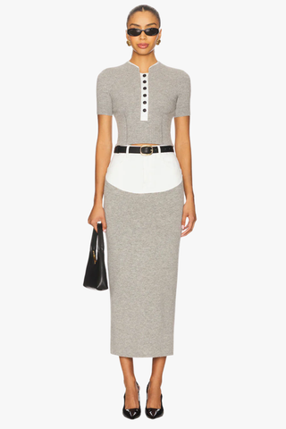 Chic Knit Contrast Panel Top & Midi Skirt Set