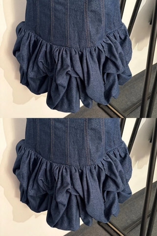 Denim Bubble Mini Dress with Square Neck & Sleeveless Fit