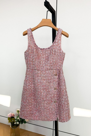 Tweed Luxe Pearl Button Mini Dress – Rose &  Gold Edition