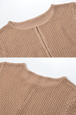 Lightweight Long Sleeve Crochet Knit Top with Openwork Design