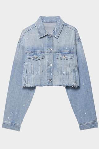 Rhinestone Detail Cropped Denim Jacket