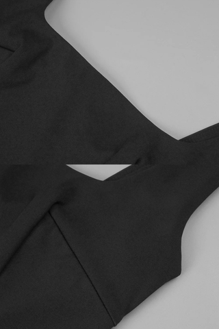 Square Neck Fitted Bodice Long Dress with Flared Satin Skirt